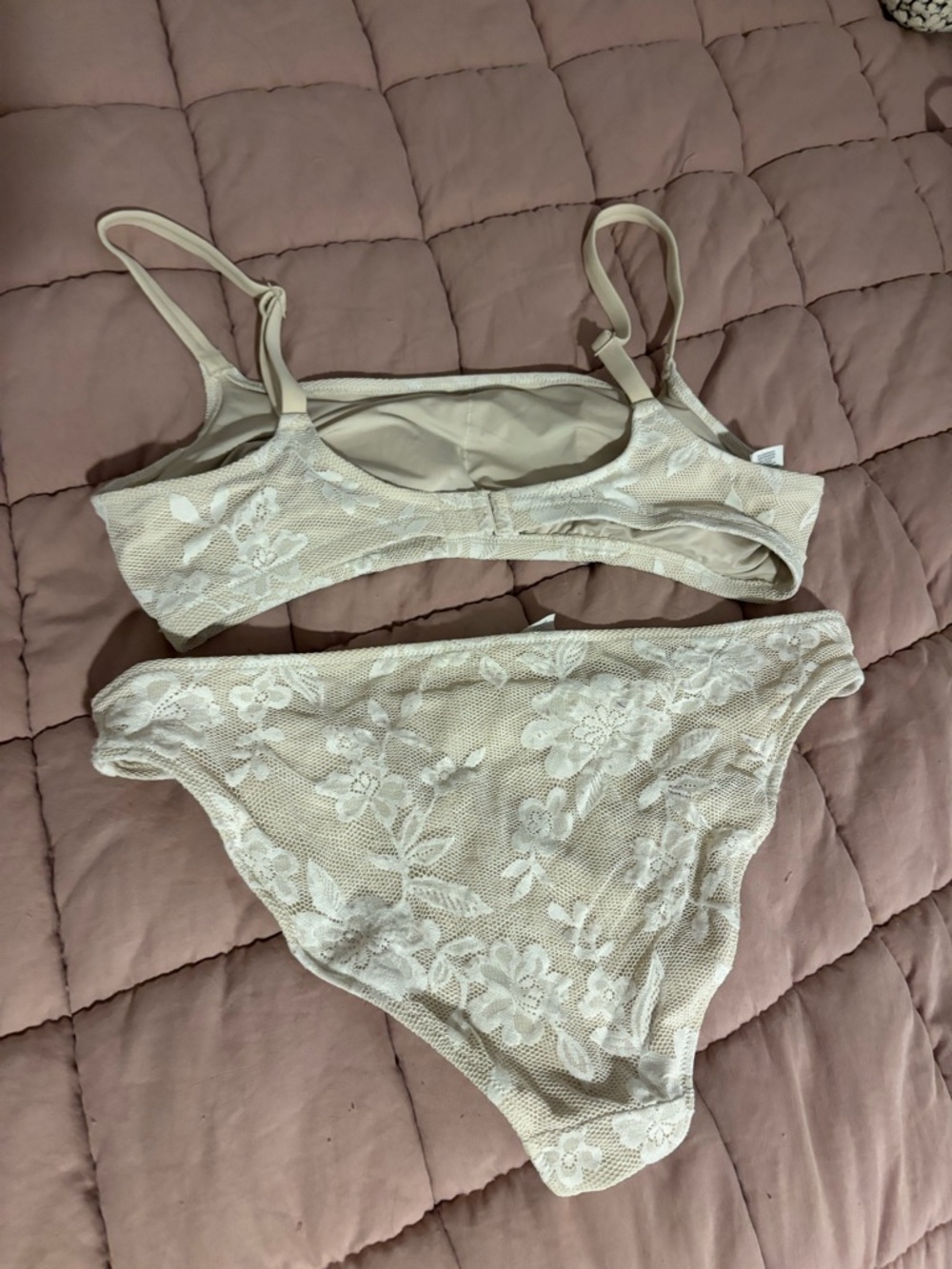 aerie Cream Lace Mesh Bikini Set - Picture 2 of 2